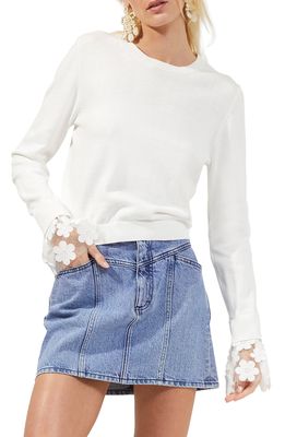 French Connection Mara Lace Cuff Cotton Sweater in Summer White