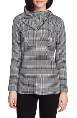 Chaus Plaid Zip Cowl Neck Long Sleeve Top in Rich Black