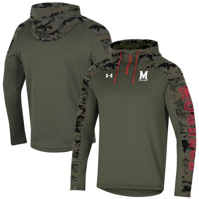 Men's Under Armour Olive Maryland Terrapins Freedom Quarter-Zip Pullover Hoodie