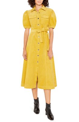 LIKELY Linsley Cotton Corduroy Shirtdress in Oil Yellow