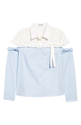 Sandy Liang Minerva Ruffle Colorblock Cotton Button-Up Shirt in Eggshell
