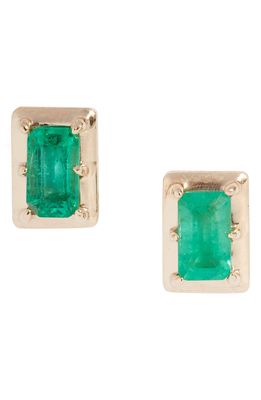 Anzie Dew Drop Melia Carre Emerald Stud Earrings in Green Gold