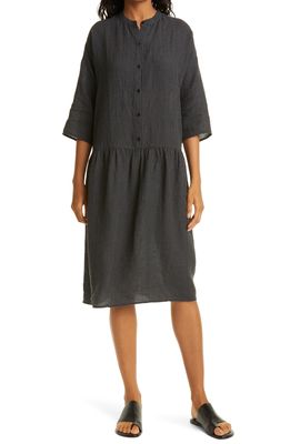 Eileen Fisher Drop Waist Organic Linen Dress in Black