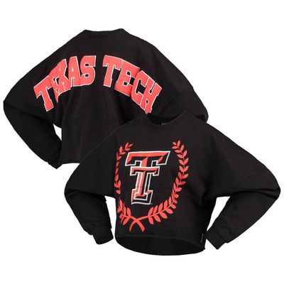 SPIRIT JERSEY Women's Black Texas Tech Red Raiders Laurels Crop Long Sleeve T-Shirt