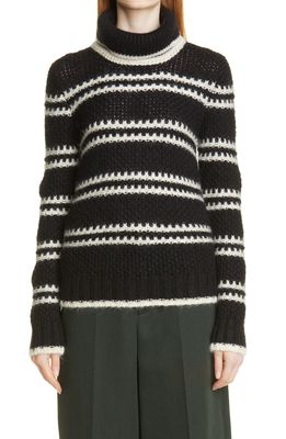 Saint Laurent Textured Stripe Wool Blend Sweater in 1095 Noir/Naturel