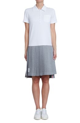 Thom Browne Pleated Skirt Polo Dress in White