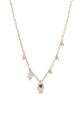 Meira T Blue Sapphire & Diamond Mix Charm Necklace in Yellow