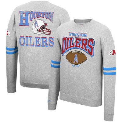 Men's Mitchell & Ness Heathered Gray Houston Oilers Allover Print Fleece Pullover Sweatshirt in Heather Gray