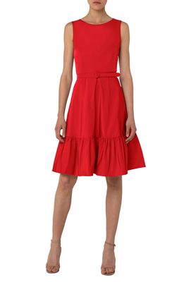 Akris punto Belted Sleeveless Taffeta Fit & Flare Dress in Poppy