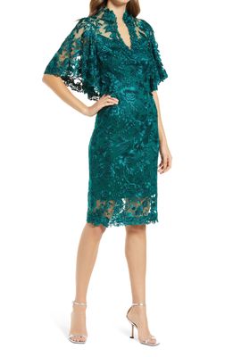 Tadashi Shoji Cape Sleeve Lace Sheath Dress in Malachite
