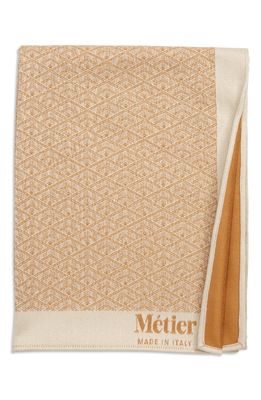 Metier London Small Logo Cashmere Throw Blanket in Camel/White Sand