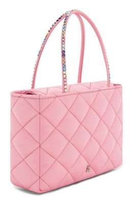 Amina Muaddi Amini Betty Quilted Satin Top Handle Bag in Baby Pink Candy Rainbow Crys