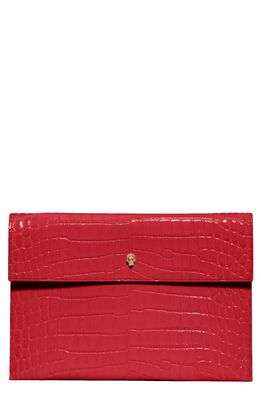 Alexander McQueen Croc Embossed Leather Envelope Clutch in Deep Red