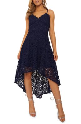 Chi Chi London Strappy Lace High-Low Dress in Navy
