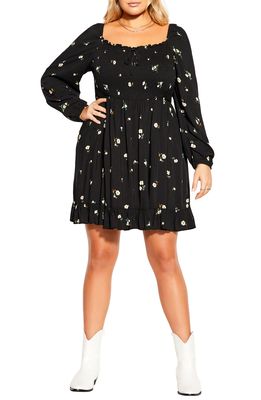 City Chic Long Sleeve Darling Ditsy Dress in 90S Floral