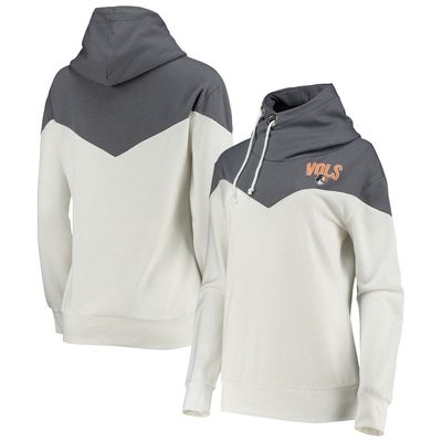 Women's Gameday Couture White/Gray Tennessee Volunteers Old School Arrow Blocked Cowl Neck Tri-Blend Pullover Hoodie