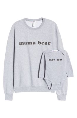 Bun Maternity Mama Bear Graphic Sweatshirt & Baby Bear Bodysuit Set in Heather Gray