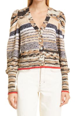 Veronica Beard Cecily Mixed Stitch Cardigan in Red/Camel/Black
