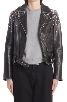 Golden Goose Chiodo Destiny Crystal Embellished Leather Moto Jacket in Black