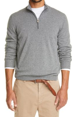 Brunello Cucinelli Quarter Zip Cashmere Pullover in Grey