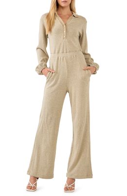 Free the Roses Rib Wide Leg Jumpsuit in Taupe