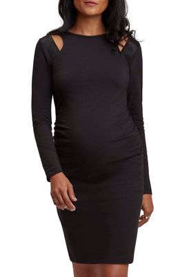 Stowaway Collection Lexi Cutout Detail Long Sleeve Cotton Maternity Dress in Black