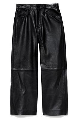 FRAME High Waist Crop Leather Wide Leg Pants in Noir