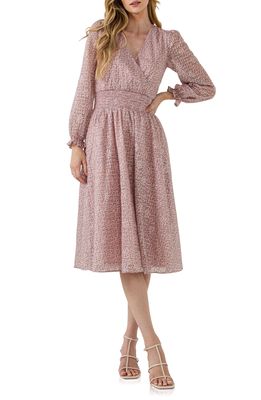 Free the Roses Floral Waist Smocked Midi Dress in Pink