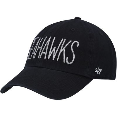 Women's '47 Black Seattle Seahawks Shimmer Text Clean Up Adjustable Hat