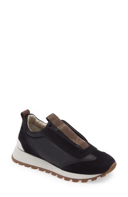 Brunello Cucinelli Lace-Less Sneaker in Black