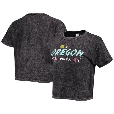 SUMMIT SPORTSWEAR Women's Black Oregon Ducks Acid Wash Kelsey 80s T-Shirt