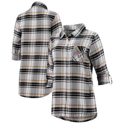 Women's Concepts Sport Black/Gold New Orleans Saints Accolade Flannel Long Sleeve Button-Up Nightshirt
