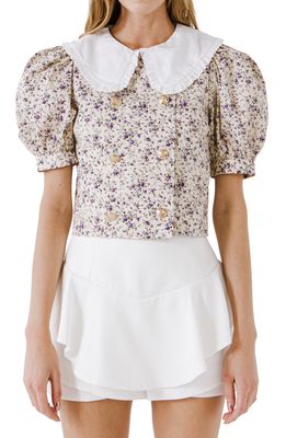English Factory Oversized Collar Floral Double Breasted Blouse in Ivory Multi