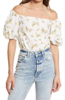Free People Angela Floral Print Bodysuit in White Combo