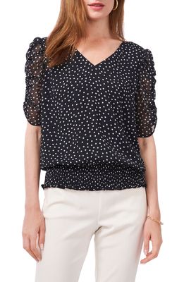 Chaus Ruched Sleeve Print Blouse in Black/White