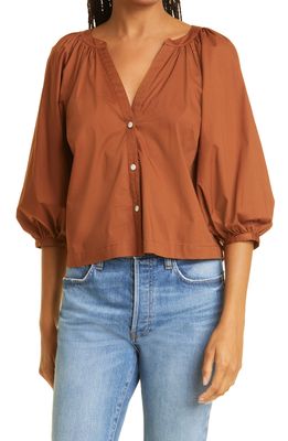 STAUD New Dill Stretch Cotton Button-Up Blouse in Tan