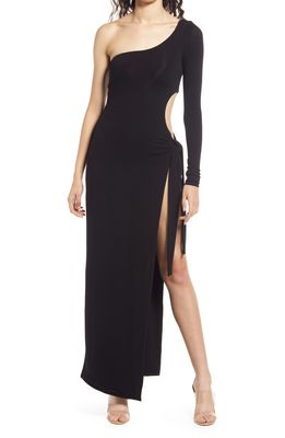 Naked Wardrobe One-Shoulder Cutout Long Sleeve Dress in Black