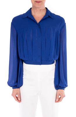 Badgley Mischka Collection Pleat Front Georgette Blouse in Ink Blue