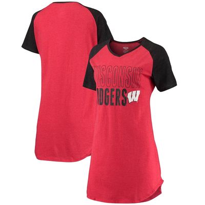 Women's Concepts Sport Red/Black Wisconsin Badgers Raglan V-Neck Nightshirt