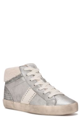 Nine West Stunnah Faux Shearling Collar High Top Sneaker in Silver Multi