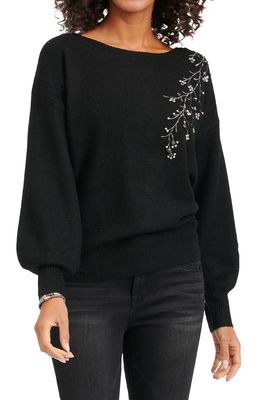 Wit & Wisdom Embellished Blouson Sleeve Sweater in Black