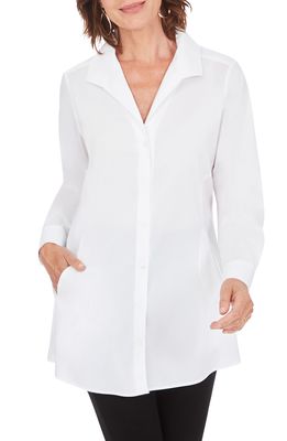 Foxcroft Cecilia Non-Iron Button-Up Tunic Shirt in White