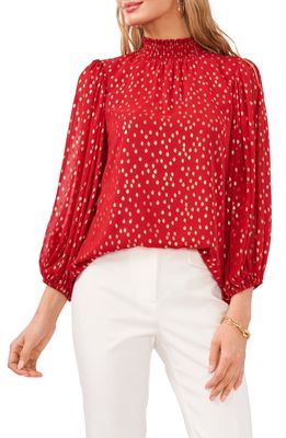 Chaus Smock Neck Long Sleeve Blouse in Red/Gold