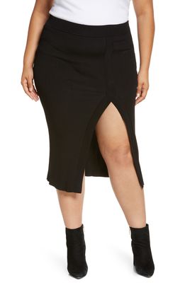 Good American Pleated Ribbed Midi Skirt in Black001