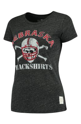 Women's Original Retro Brand Heathered Black Nebraska Huskers Tri-Blend Blackshirts Crew Neck T-Shirt in Heather Black
