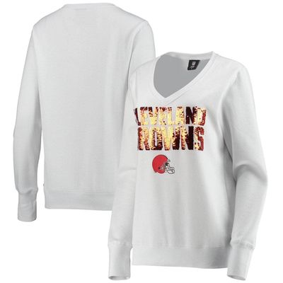 Women's Cuce White Cleveland Browns Victory V-Neck Pullover Sweatshirt
