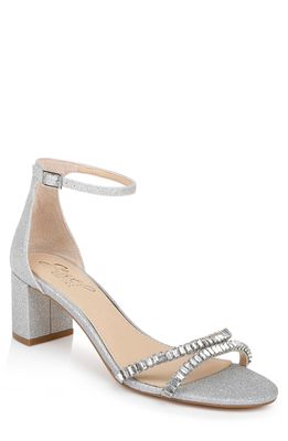 Jewel Badgley Mischka Joanne Embellished Block Heel Sandal in Silver