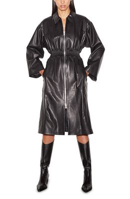 FRAME Pintucked Leather Coat in Noir