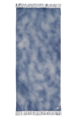 Saint Laurent Herringbone Woven Cashmere & Silk Fringed Scarf in Bluette