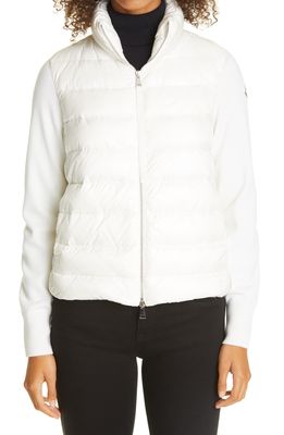 Moncler Quilted Down & Wool Short Cardigan in White